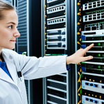 **

"A professional engineer in a fully clothed lab coat, working on a complex network server in a brightly lit data center. Appropriate attire, safe for work, perfect anatomy, correct proportions, natural pose, well-formed hands, proper finger count, high resolution, detailed background, family-friendly, professional."

**