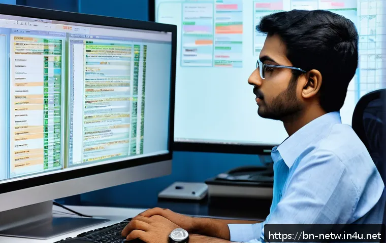 네트워크관리사 실기 시험 대비 설정 연습법 - A detailed, realistic network lab setup showing a young Bengali IT professional practicing network c...