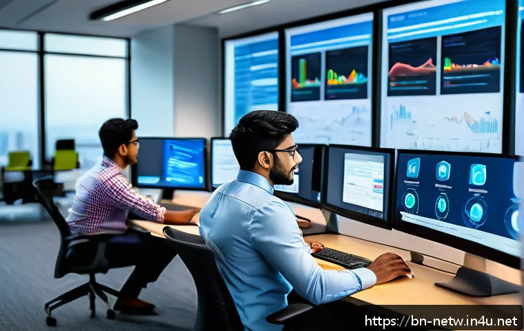 네트워크관리사와 관련된 직무별 연봉 분석 - A professional network manager in a modern office environment, wearing business casual attire and wo...